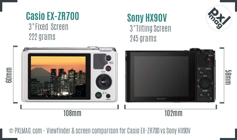 Casio EX-ZR700 vs Sony HX90V Screen and Viewfinder comparison
