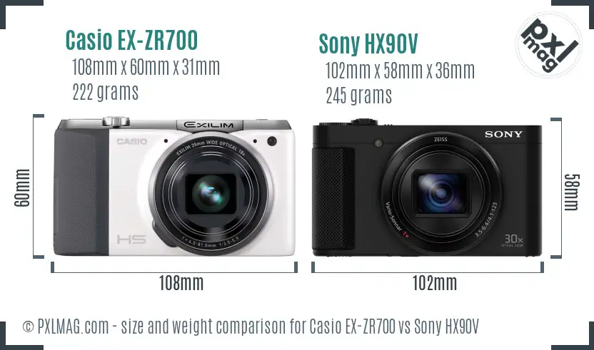 Casio EX-ZR700 vs Sony HX90V size comparison