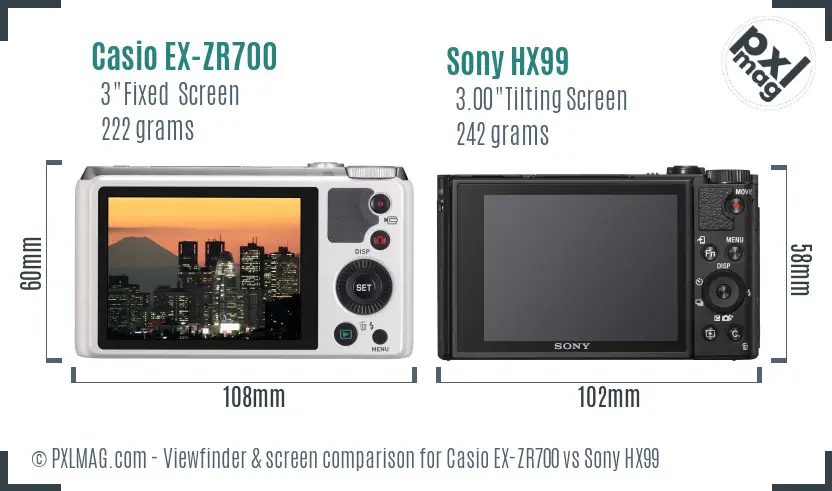 Casio EX-ZR700 vs Sony HX99 Screen and Viewfinder comparison
