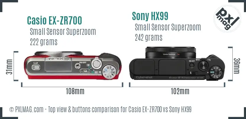 Casio EX-ZR700 vs Sony HX99 top view buttons comparison