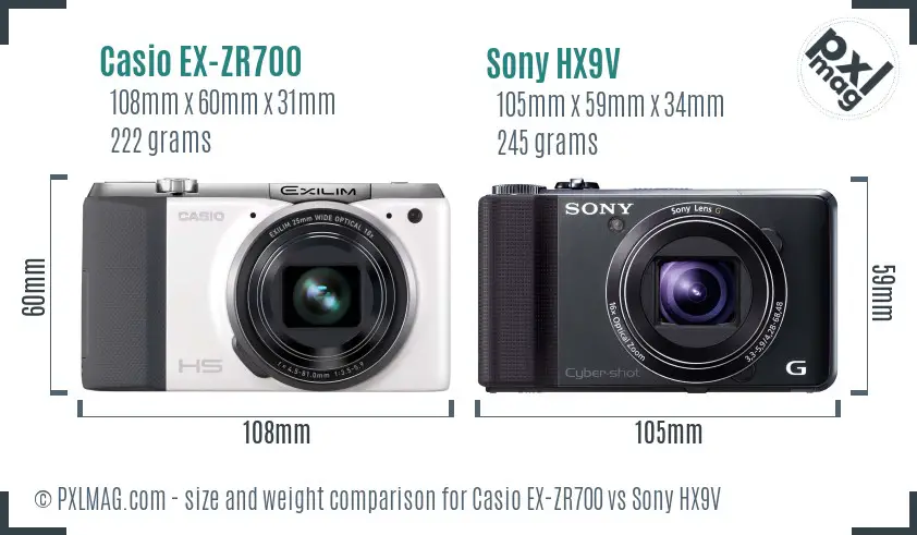 Casio EX-ZR700 vs Sony HX9V size comparison Casio EX-ZR700 vs Sony HX9V size comparison