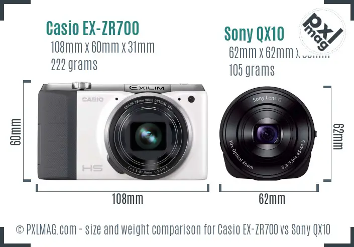 Casio EX-ZR700 vs Sony QX10 size comparison