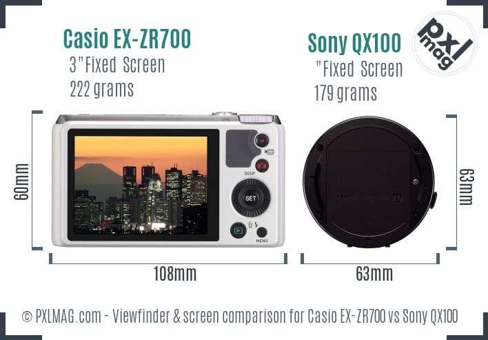 Casio EX-ZR700 vs Sony QX100 Screen and Viewfinder comparison
