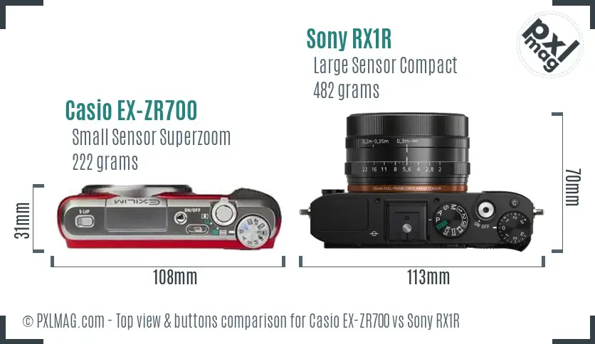 Casio EX-ZR700 vs Sony RX1R top view buttons comparison