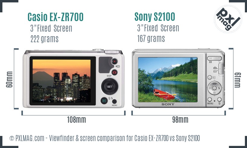 Casio EX-ZR700 vs Sony S2100 Screen and Viewfinder comparison