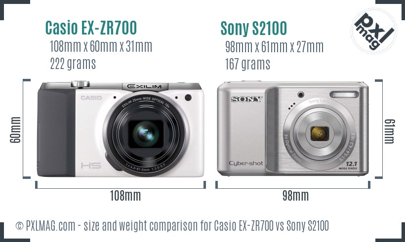 Casio EX-ZR700 vs Sony S2100 size comparison