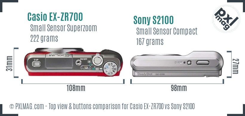 Casio EX-ZR700 vs Sony S2100 top view buttons comparison