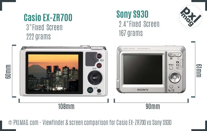 Casio EX-ZR700 vs Sony S930 Screen and Viewfinder comparison