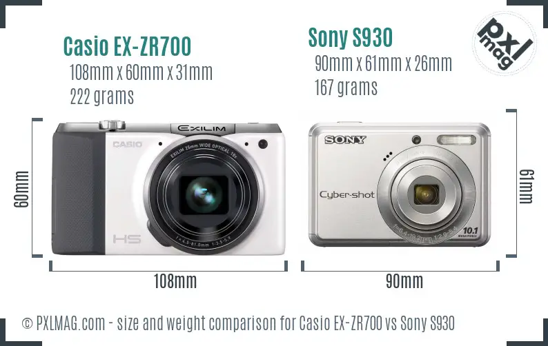 Casio EX-ZR700 vs Sony S930 size comparison