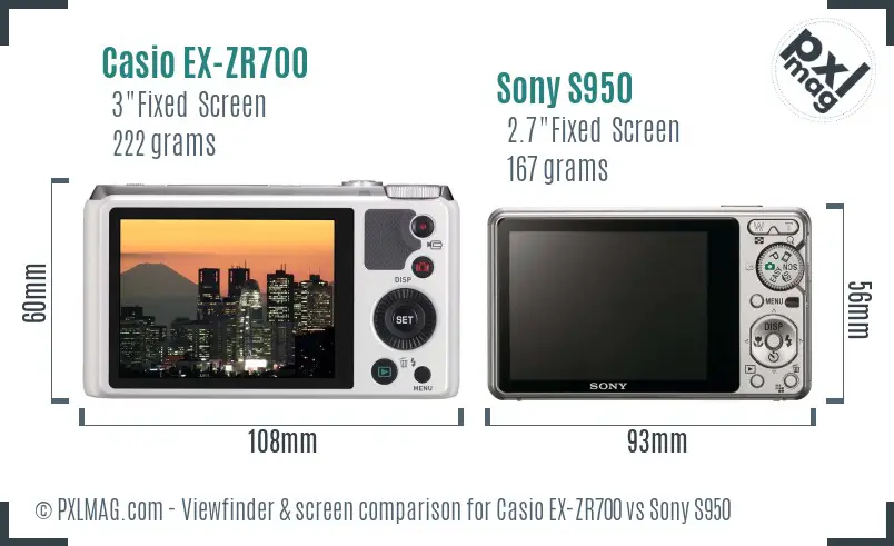 Casio EX-ZR700 vs Sony S950 Screen and Viewfinder comparison