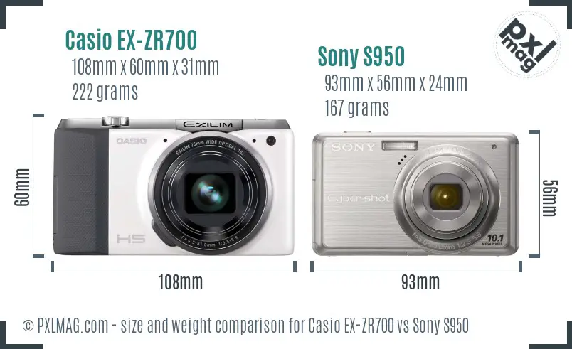 Casio EX-ZR700 vs Sony S950 size comparison