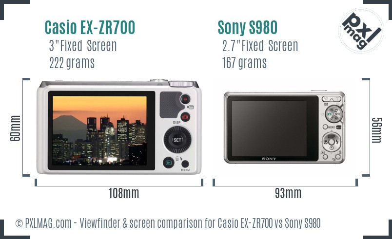 Casio EX-ZR700 vs Sony S980 Screen and Viewfinder comparison