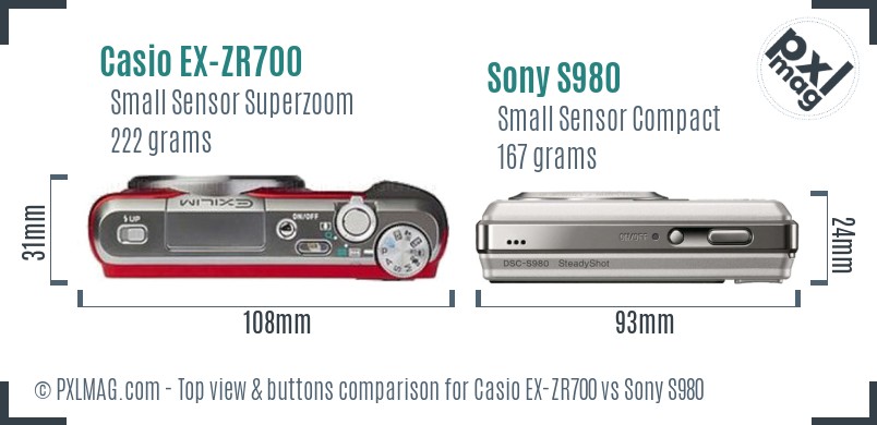 Casio EX-ZR700 vs Sony S980 top view buttons comparison