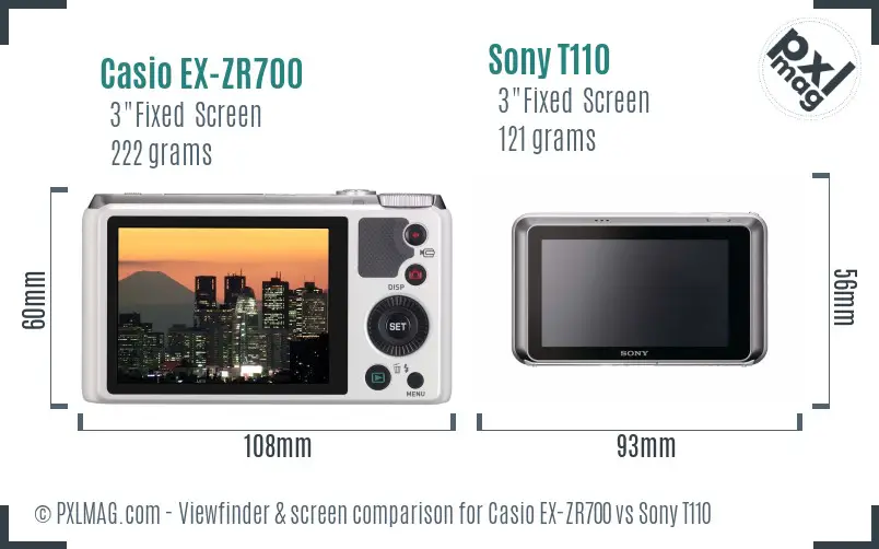 Casio EX-ZR700 vs Sony T110 Screen and Viewfinder comparison