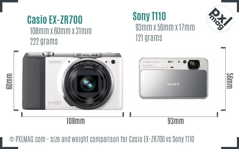 Casio EX-ZR700 vs Sony T110 size comparison