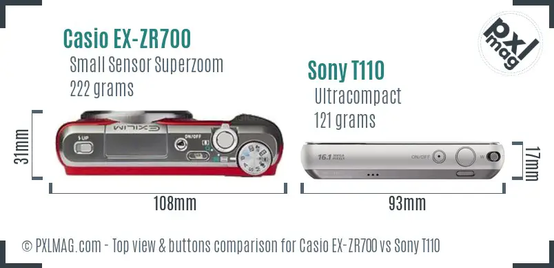 Casio EX-ZR700 vs Sony T110 top view buttons comparison