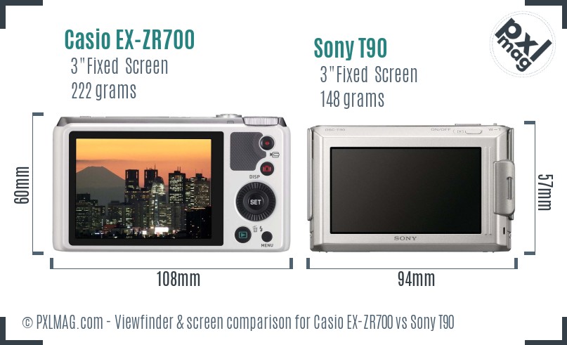 Casio EX-ZR700 vs Sony T90 Screen and Viewfinder comparison