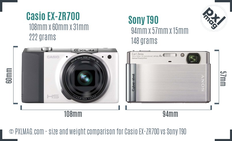 Casio EX-ZR700 vs Sony T90 size comparison Casio EX-ZR700 vs Sony T90 size comparison