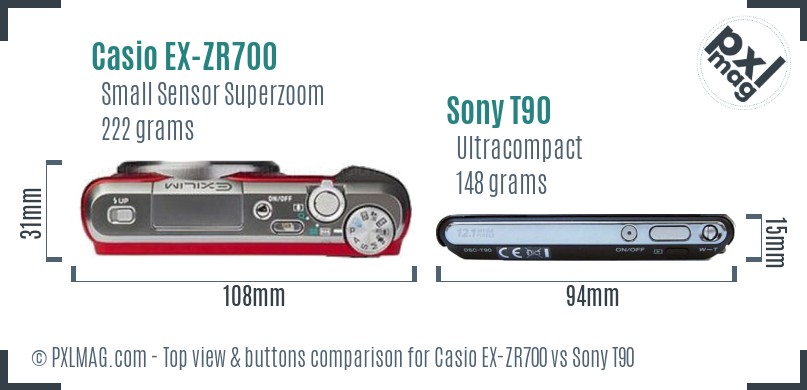 Casio EX-ZR700 vs Sony T90 top view buttons comparison