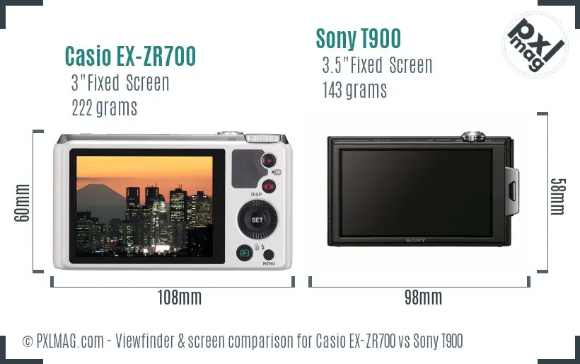 Casio EX-ZR700 vs Sony T900 Screen and Viewfinder comparison