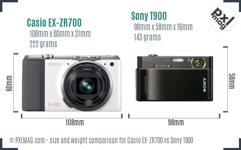 Casio EX-ZR700 vs Sony T900 size comparison