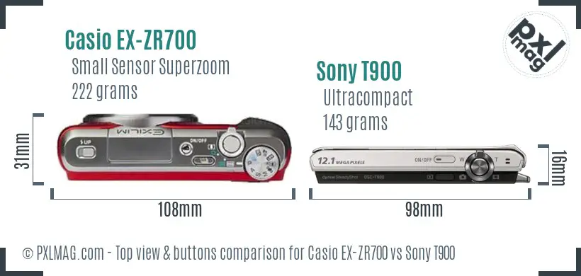 Casio EX-ZR700 vs Sony T900 top view buttons comparison