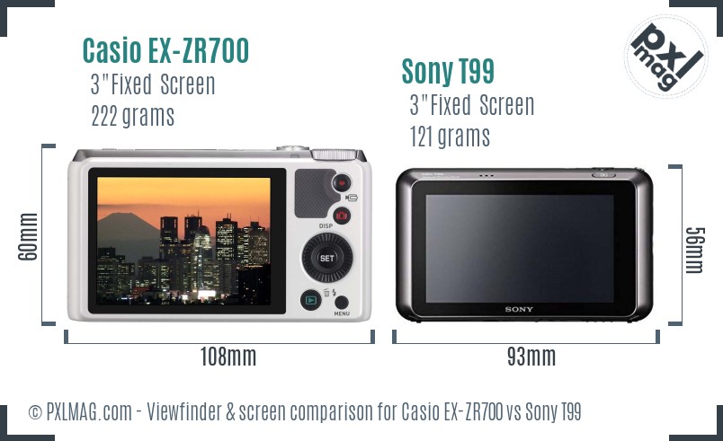 Casio EX-ZR700 vs Sony T99 Screen and Viewfinder comparison
