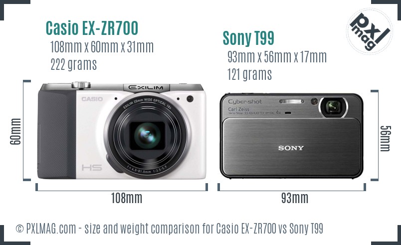 Casio EX-ZR700 vs Sony T99 size comparison
