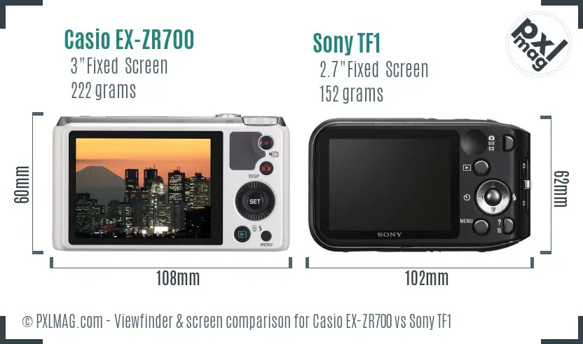 Casio EX-ZR700 vs Sony TF1 Screen and Viewfinder comparison
