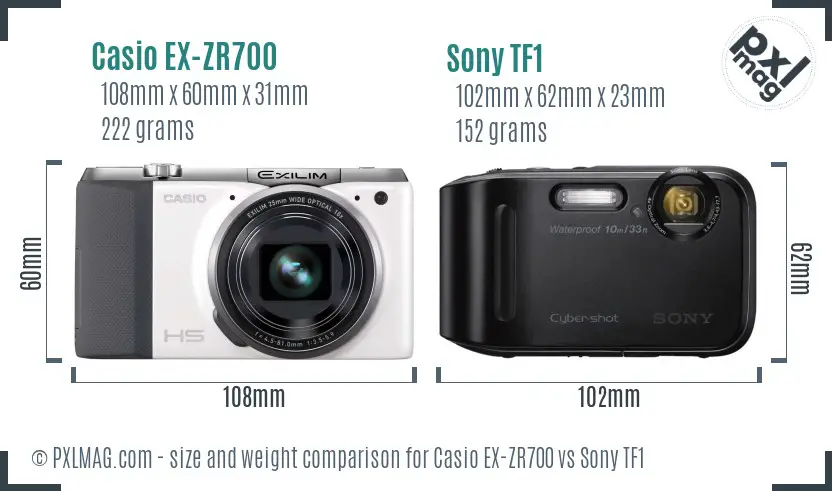 Casio EX-ZR700 vs Sony TF1 size comparison