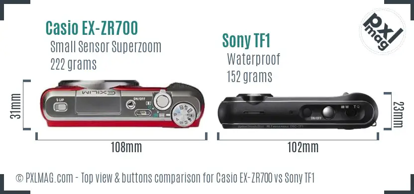 Casio EX-ZR700 vs Sony TF1 top view buttons comparison