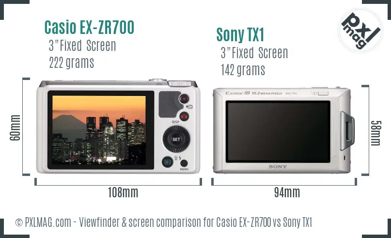 Casio EX-ZR700 vs Sony TX1 Screen and Viewfinder comparison Casio EX-ZR700 vs Sony TX1 Screen and Viewfinder comparison