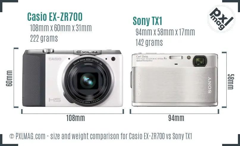 Casio EX-ZR700 vs Sony TX1 size comparison Casio EX-ZR700 vs Sony TX1 size comparison