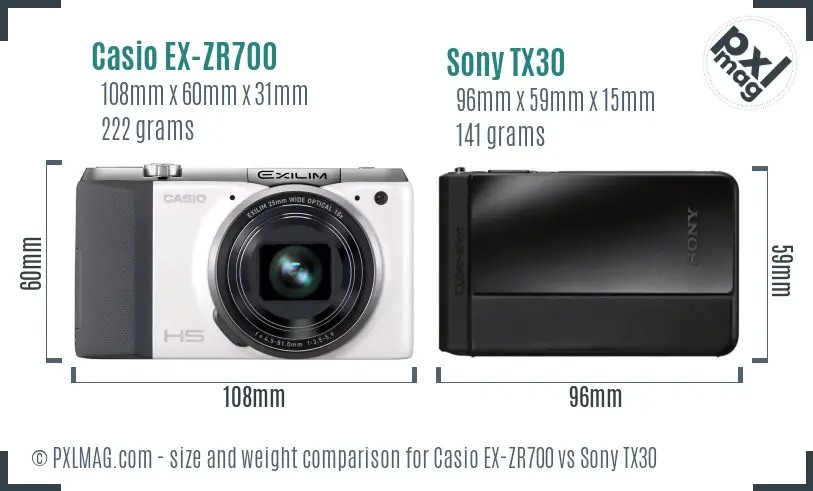 Casio EX-ZR700 vs Sony TX30 size comparison