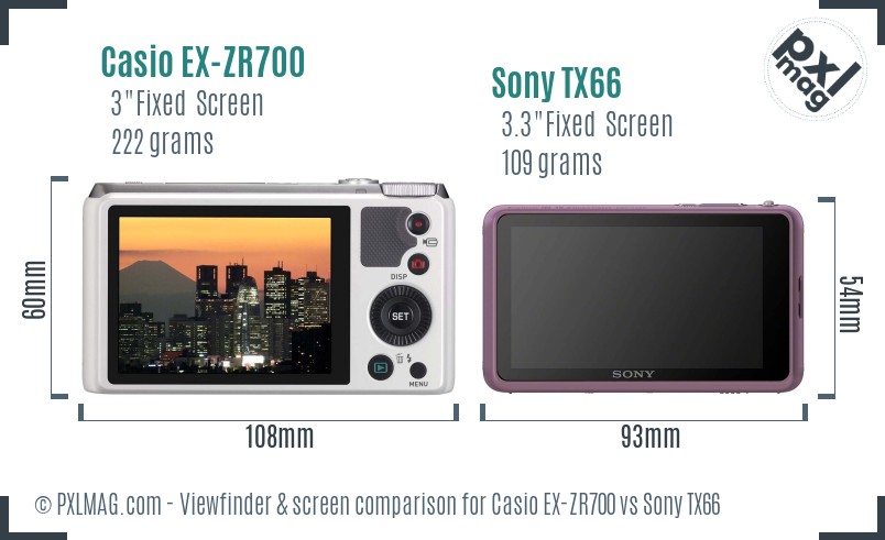 Casio EX-ZR700 vs Sony TX66 Screen and Viewfinder comparison