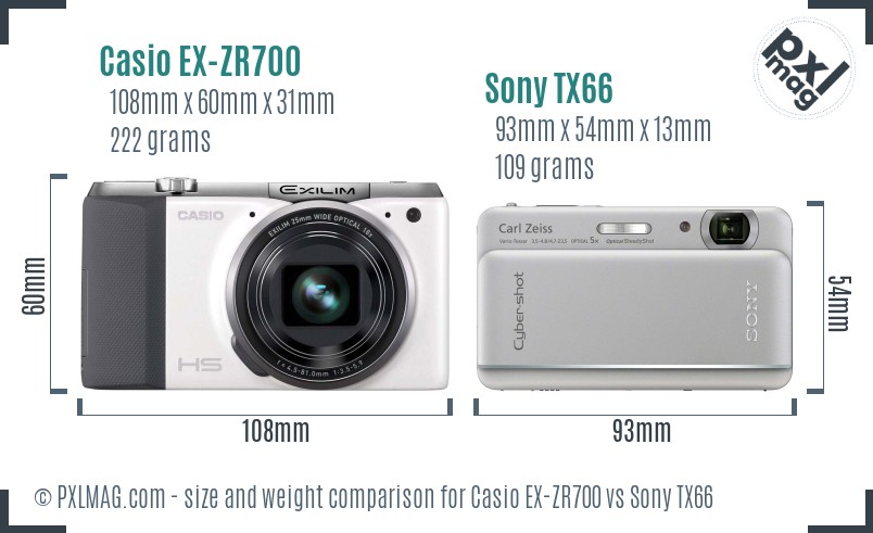 Casio EX-ZR700 vs Sony TX66 size comparison