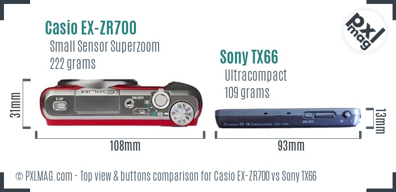 Casio EX-ZR700 vs Sony TX66 top view buttons comparison