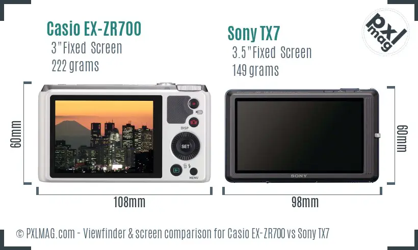 Casio EX-ZR700 vs Sony TX7 Screen and Viewfinder comparison