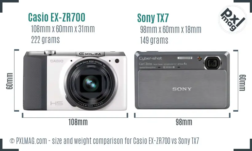 Casio EX-ZR700 vs Sony TX7 size comparison