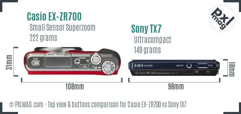 Casio EX-ZR700 vs Sony TX7 top view buttons comparison