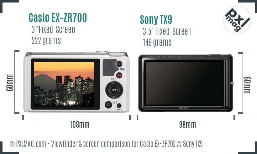 Casio EX-ZR700 vs Sony TX9 Screen and Viewfinder comparison