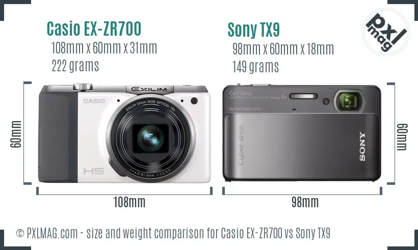 Casio EX-ZR700 vs Sony TX9 size comparison