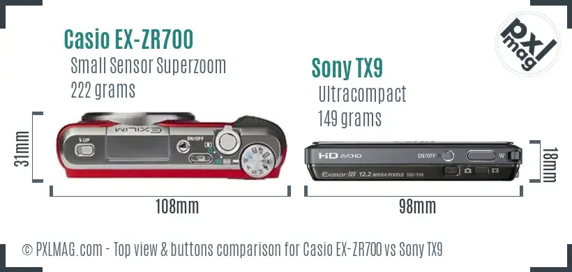 Casio EX-ZR700 vs Sony TX9 top view buttons comparison