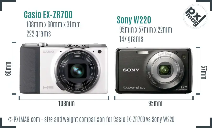 Casio EX-ZR700 vs Sony W220 size comparison