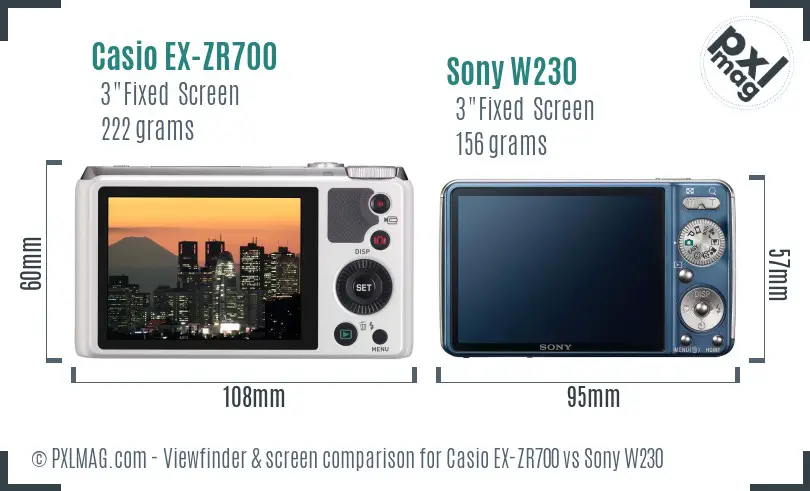 Casio EX-ZR700 vs Sony W230 Screen and Viewfinder comparison