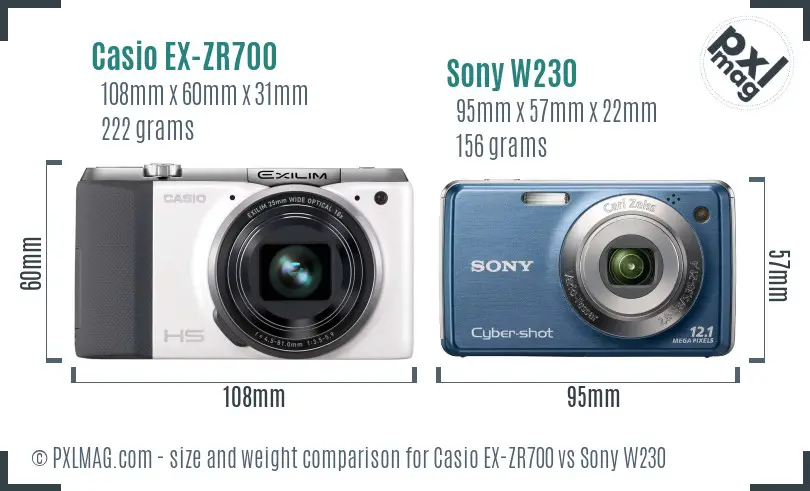 Casio EX-ZR700 vs Sony W230 size comparison