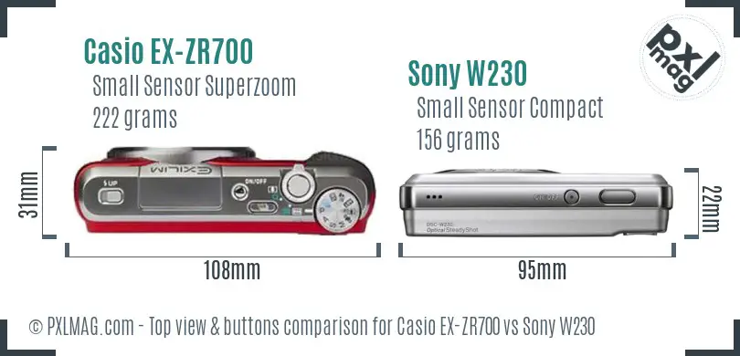 Casio EX-ZR700 vs Sony W230 top view buttons comparison