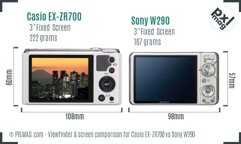 Casio EX-ZR700 vs Sony W290 Screen and Viewfinder comparison