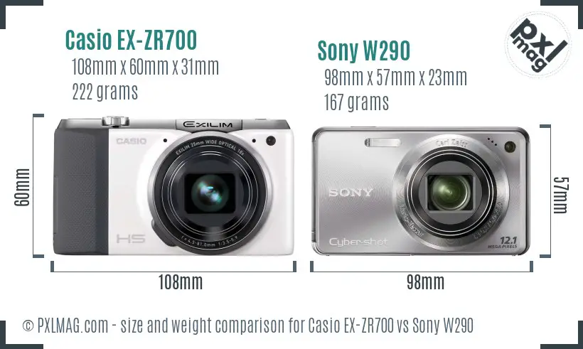 Casio EX-ZR700 vs Sony W290 size comparison