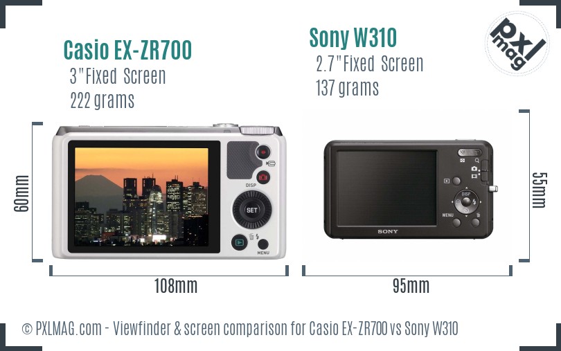 Casio EX-ZR700 vs Sony W310 Screen and Viewfinder comparison